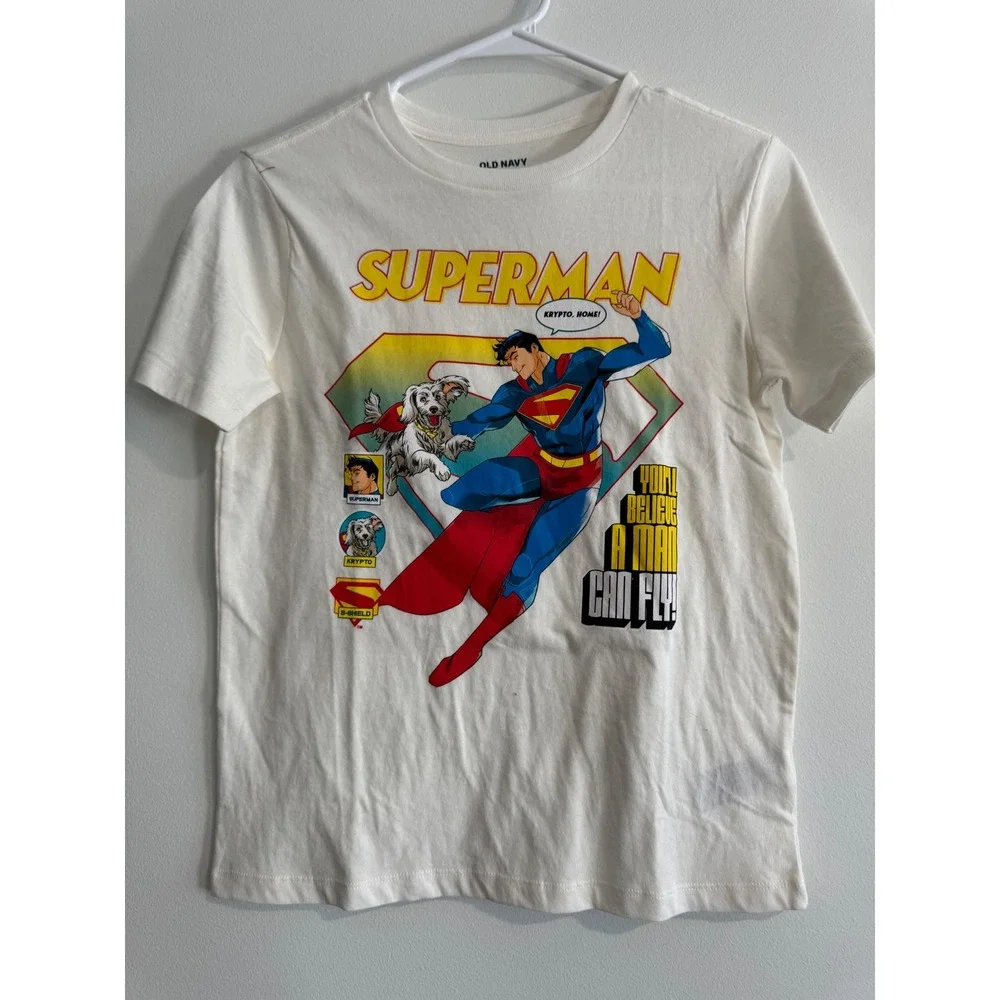 Superman Krypto Graphic Tee Kids Large 10 12 White Shirt Retro DC comics Justice